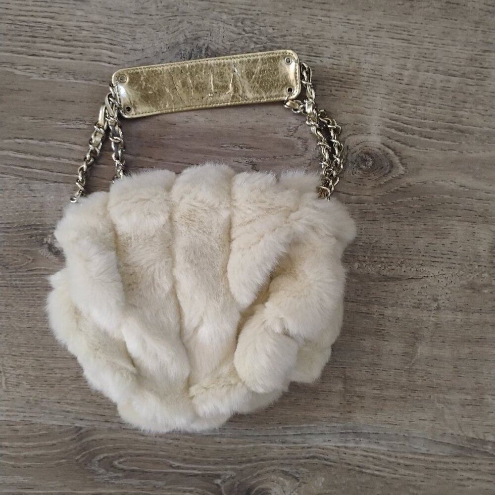 ALDO Cream Faux Fur Chain Strap Handbag - Winter Glam Tote